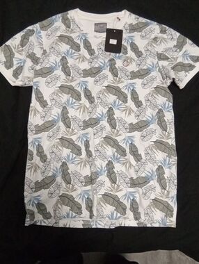 Borgo Medium Tropical Palm Leaf Print Crewneck T-Shirt NWT White